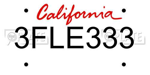 3FLE333 California License Plate