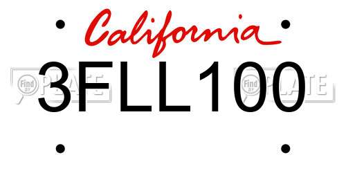 3FLL100 California License Plate