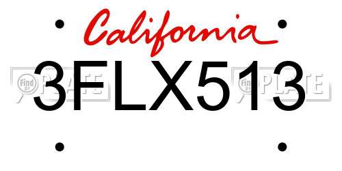 3FLX513 California License Plate