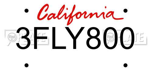 3FLY800 California License Plate
