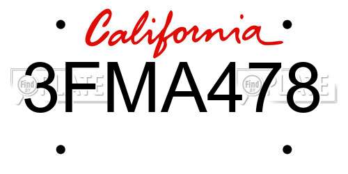 3FMA478 California License Plate