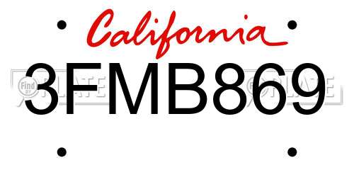 3FMB869 California License Plate
