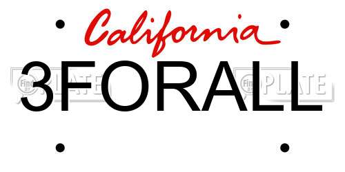 3FORALL California License Plate