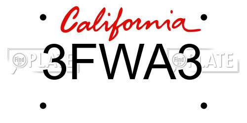 3FWA3 California License Plate