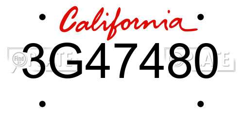3G47480 California License Plate