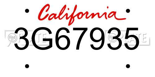 3G67935 California License Plate
