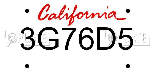 3G76D5 California License Plate