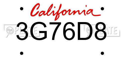 3G76D8 California License Plate