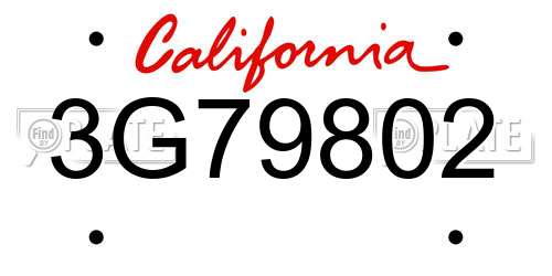3G79802 California License Plate