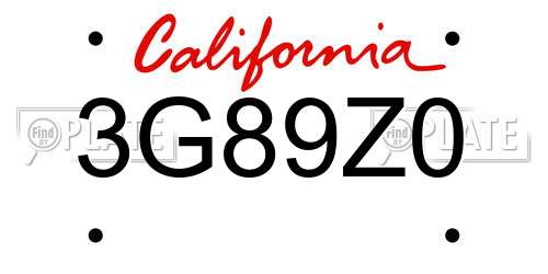3G89Z0 California License Plate