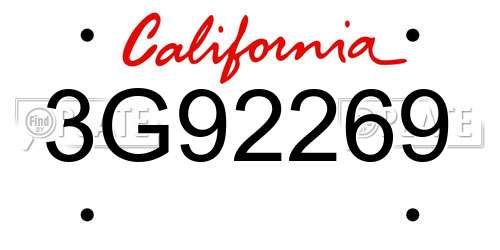 3G92269 California License Plate