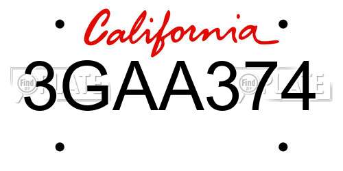 3GAA374 California License Plate