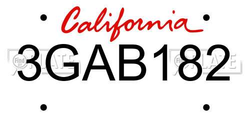 3GAB182 California License Plate
