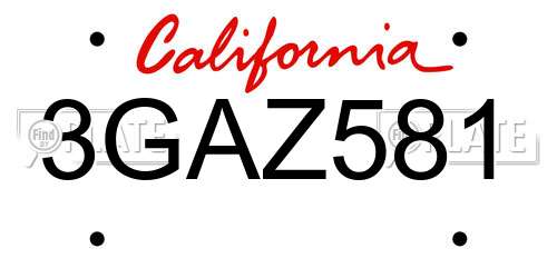3GAZ581 California License Plate
