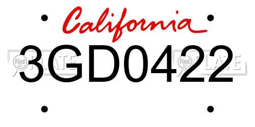 3GD0422 California License Plate