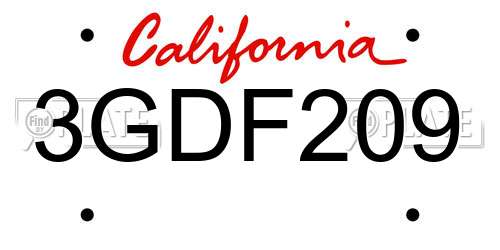 3GDF209 California License Plate