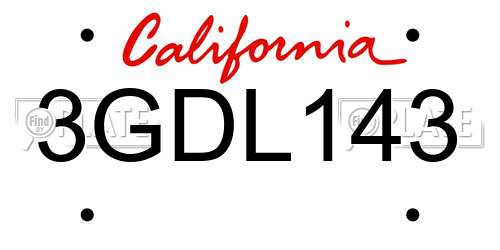 3GDL143 California License Plate