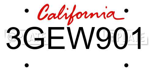 3GEW901 California License Plate