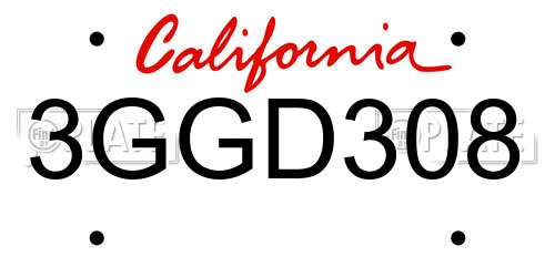 3GGD308 California License Plate