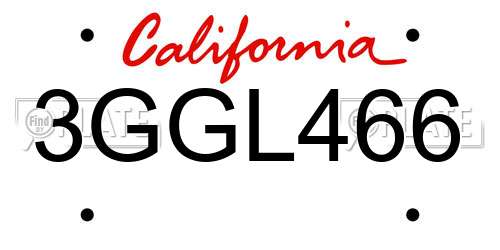 3GGL466 California License Plate