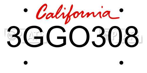 3GGO308 California License Plate