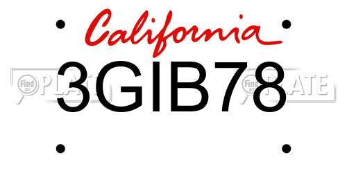 3GIB78 California License Plate