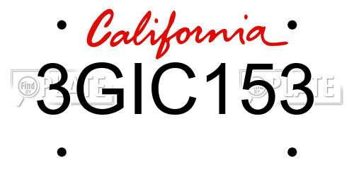 3GIC153 California License Plate
