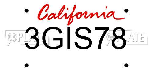 3GIS78 California License Plate