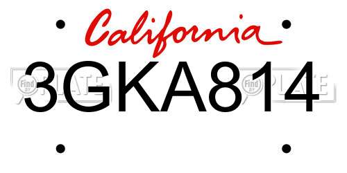 3GKA814 California License Plate