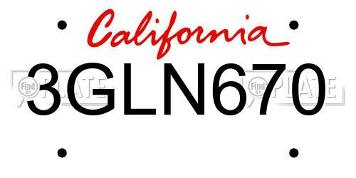 3GLN670 California License Plate