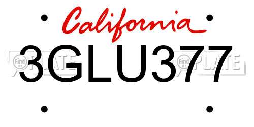 3GLU377 California License Plate