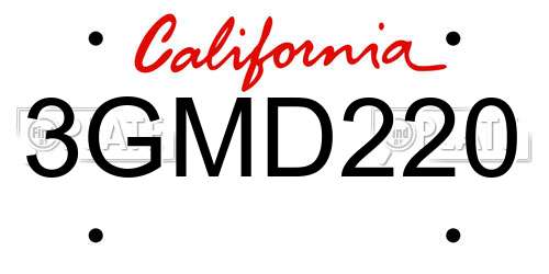 3GMD220 California License Plate