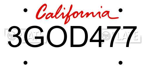 3GOD477 California License Plate