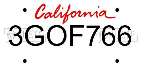 3GOF766 California License Plate
