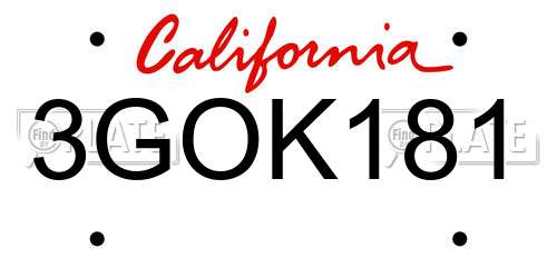 3GOK181 California License Plate