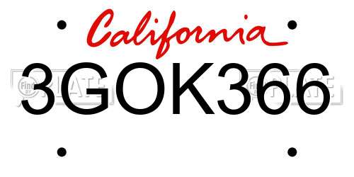 3GOK366 California License Plate