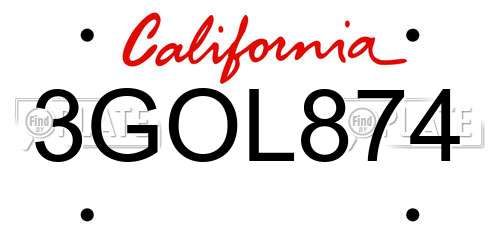 3GOL874 California License Plate