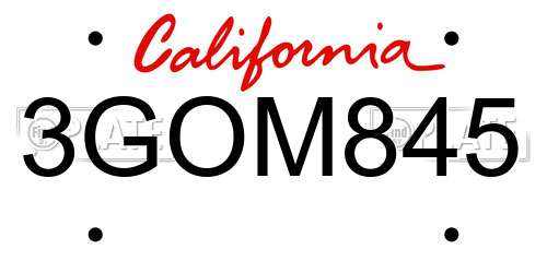 3GOM845 California License Plate