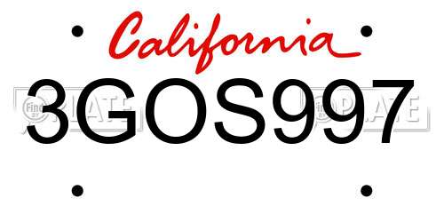 3GOS997 California License Plate