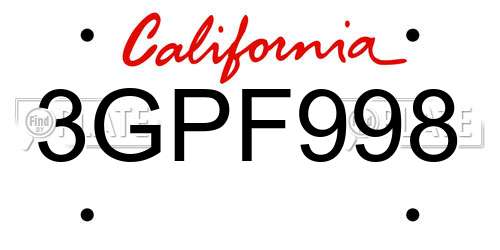 3GPF998 California License Plate