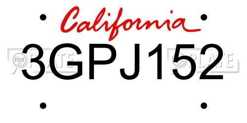 3GPJ152 California License Plate