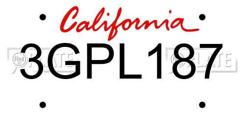 3GPL187 California License Plate