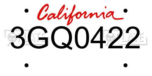 3GQ0422 California License Plate