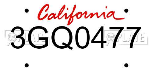 3GQ0477 California License Plate