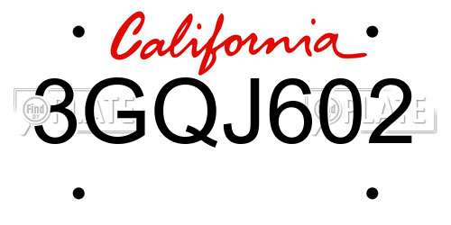 3GQJ602 California License Plate