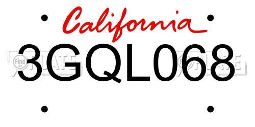 3GQL068 California License Plate