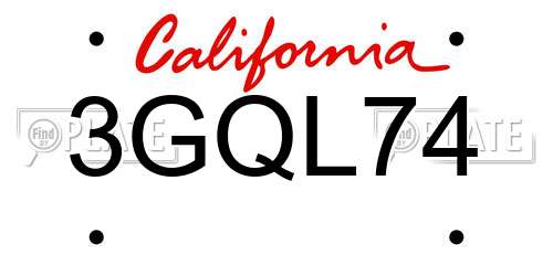 3GQL74 California License Plate