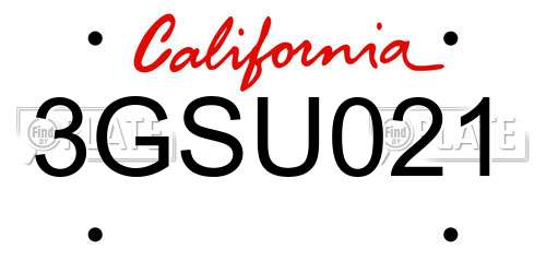 3GSU021 California License Plate