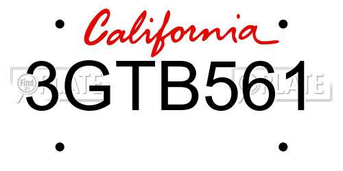 3GTB561 California License Plate