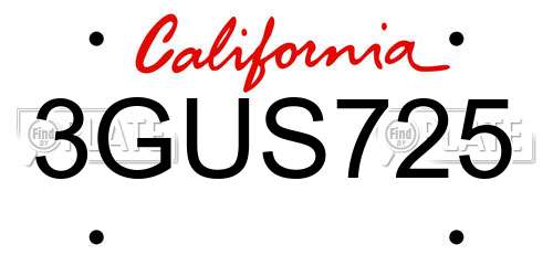 3GUS725 California License Plate